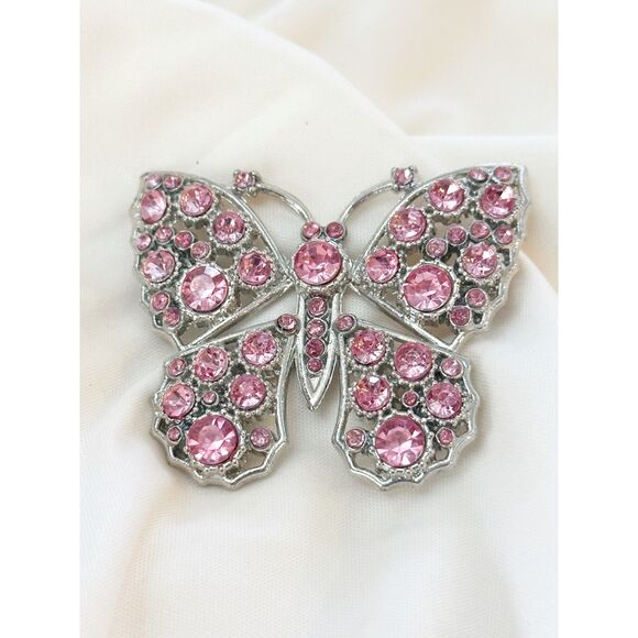 vintage Jewelry - Pink Rhinestone Butterfly Brooch